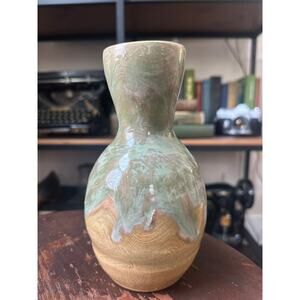 Studio Art Pottery Signed JD Two Tone Drip Glazed Raku Vase